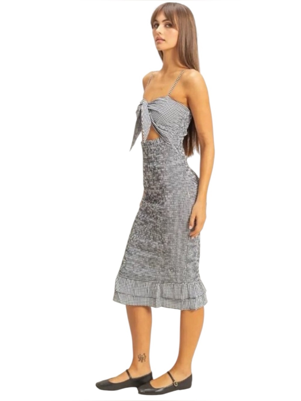 MABLE Anthropologie
Gingham Ruffle Hem Tie Front
Dress sz Small, NWOT